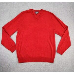 Bonobos Sweater Mens Large Red Extra Fine Thin Merino Wool V-neck Long‎ Sleeve